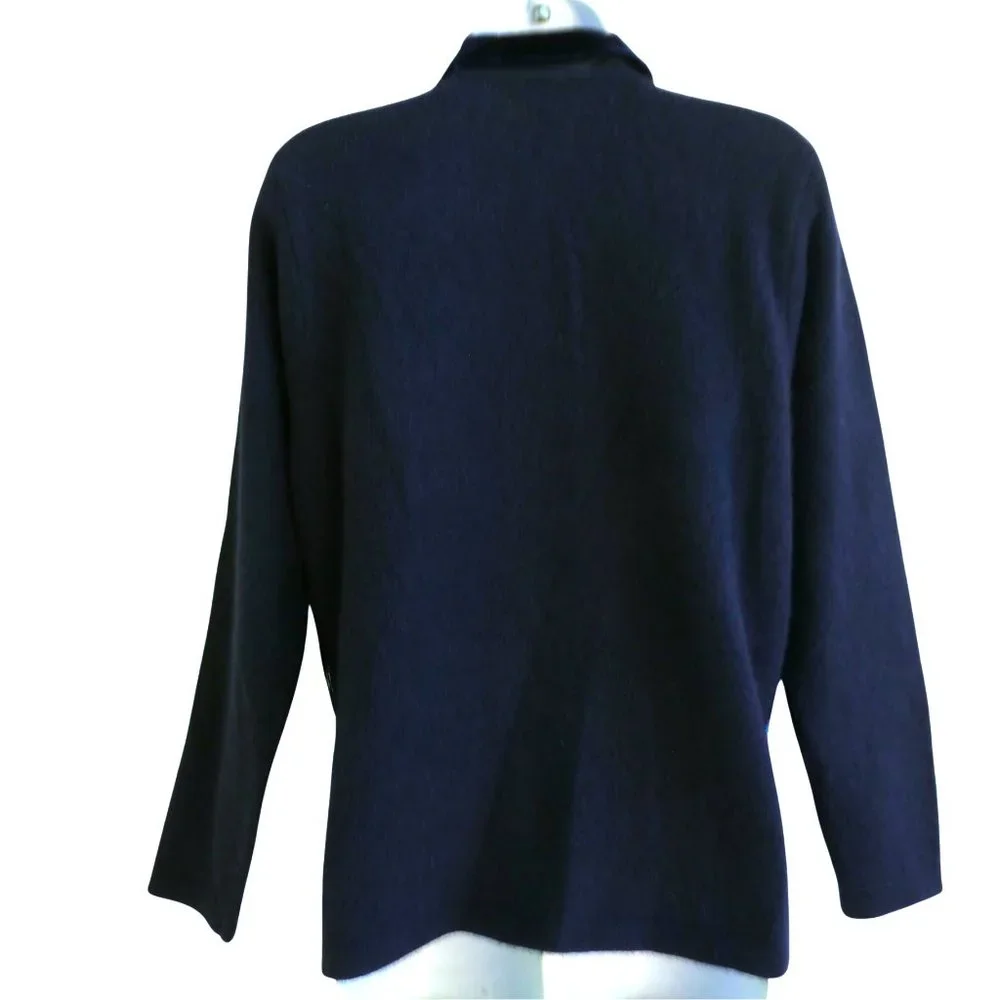 ANGoRa WooL Talbots Iridescent Beaded Soft Navy Cardigan Velvet Buttons Collar M